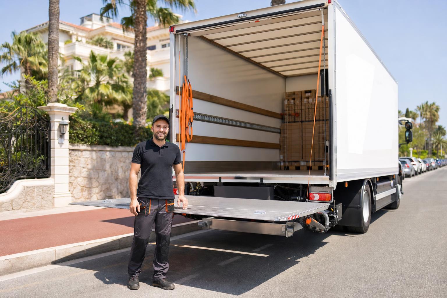 Camion de déménagement 20 m³ avec chauffeur prêt à charger sur la Côte d'Azur