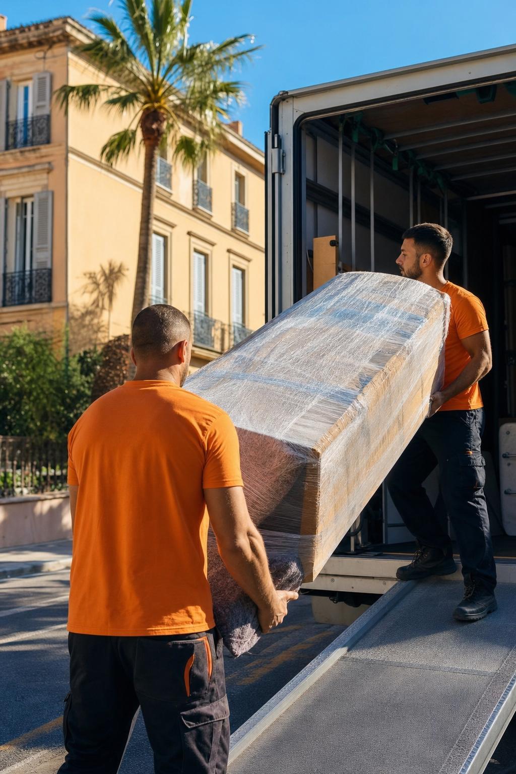 Déménageurs Bourgeois chargeant un camion sur la Côte d'Azur
